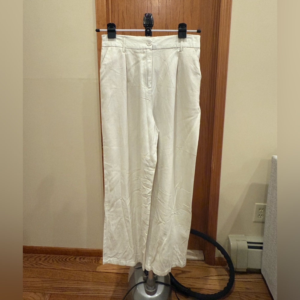 Ardene linen blend wide leg pleated pants size Large